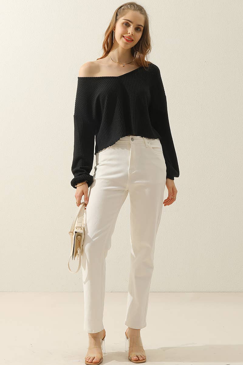 Long Sleeve Knit Top: Black
