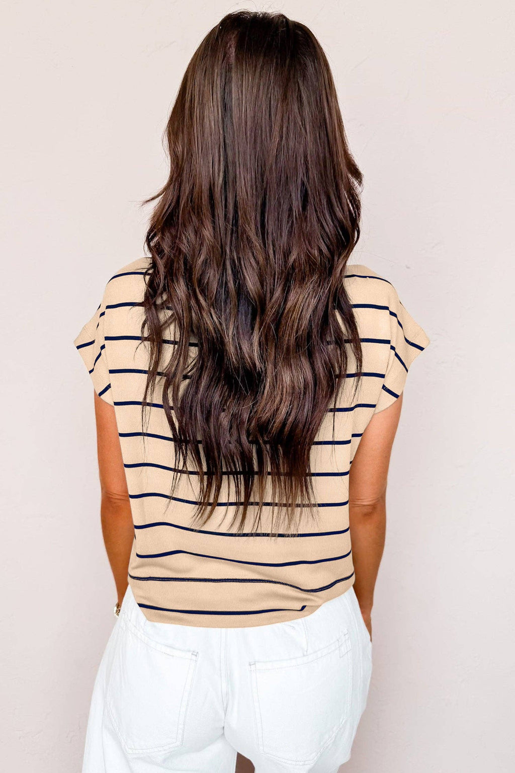 Stripe Mock Neck Short Sleeve Top