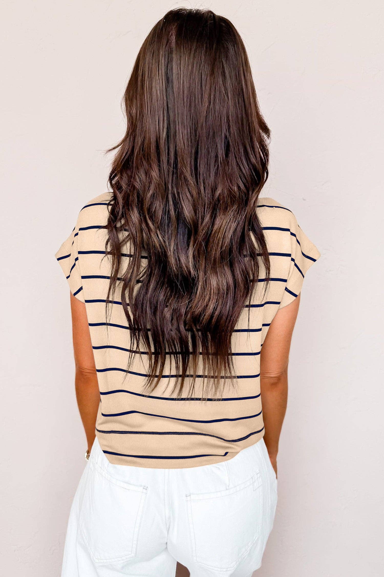 Stripe Mock Neck Short Sleeve Top