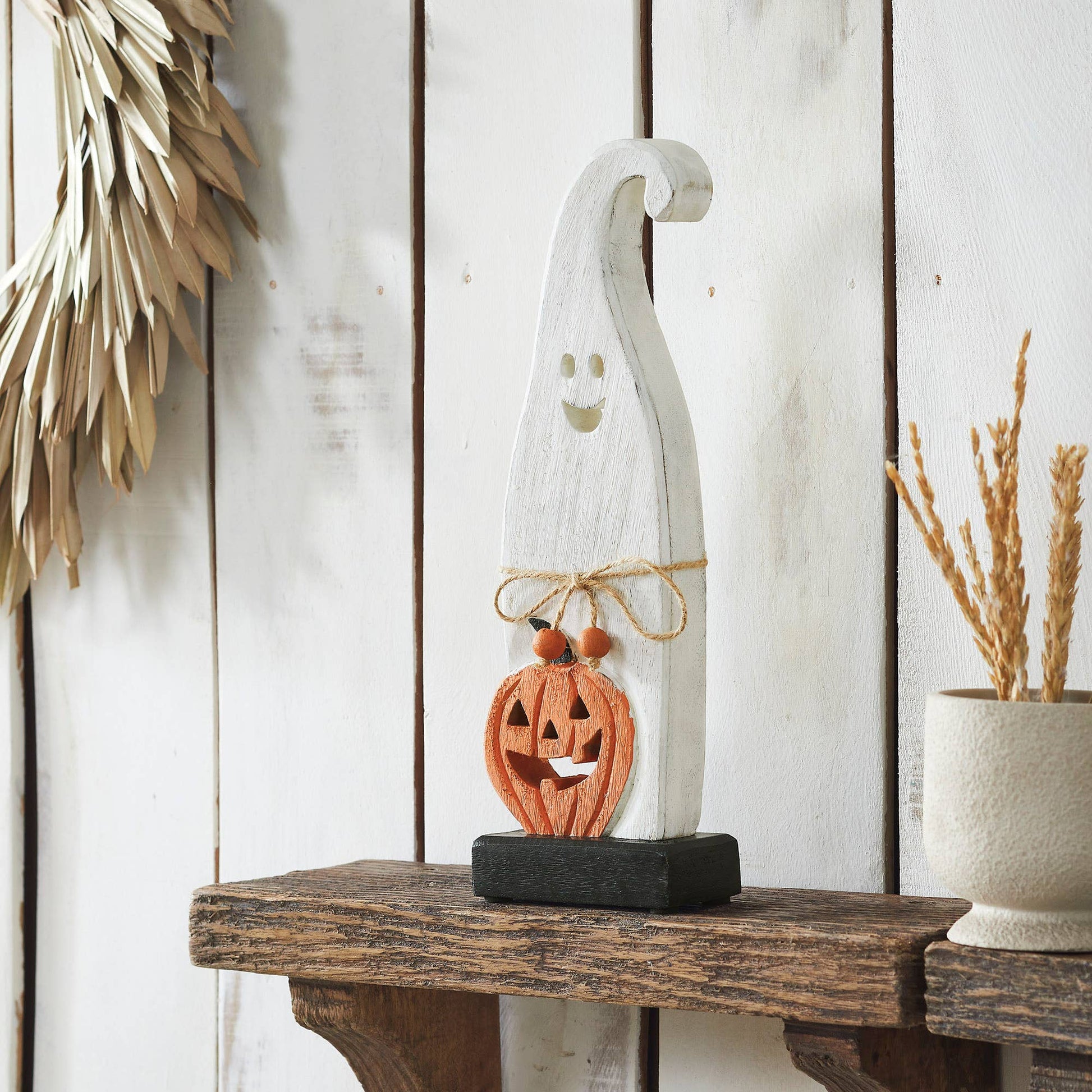 Ghost with Pumpkin Wood Figurine, 12.5" Halloween Decor