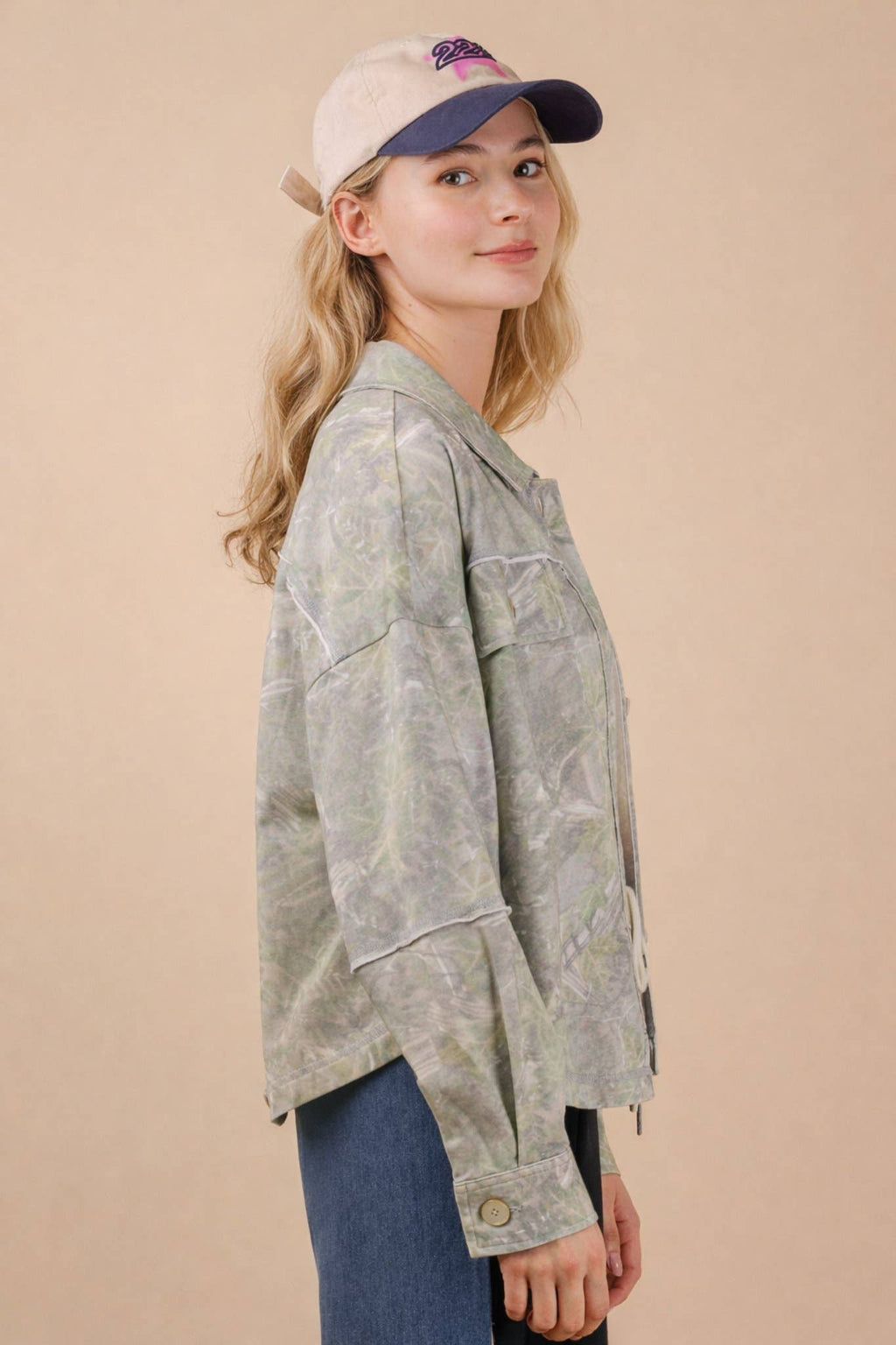 Camo Print Oversized Casual Shacket: OLIVE CAMO