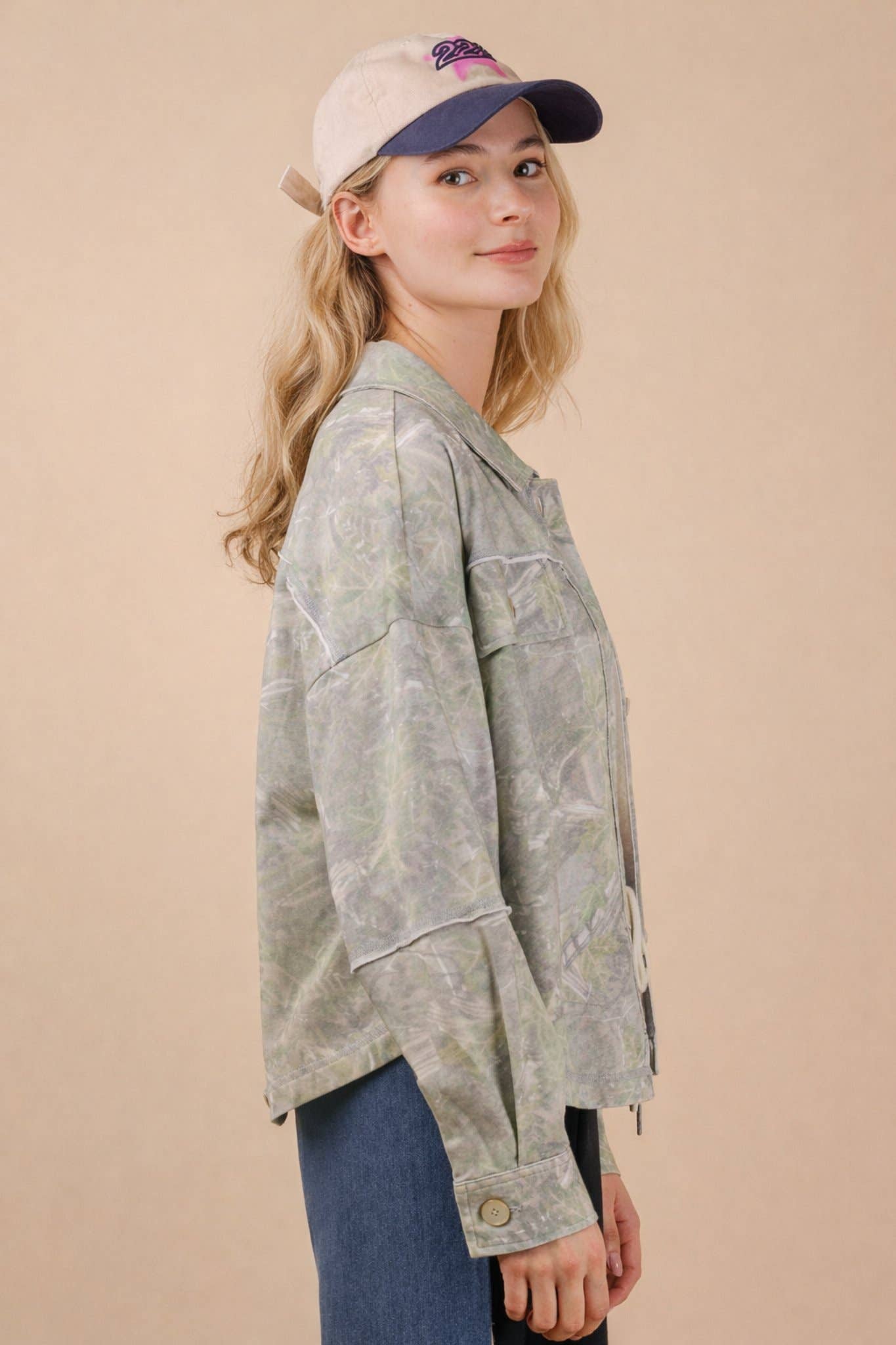 Camo Print Oversized Casual Shacket: OLIVE CAMO