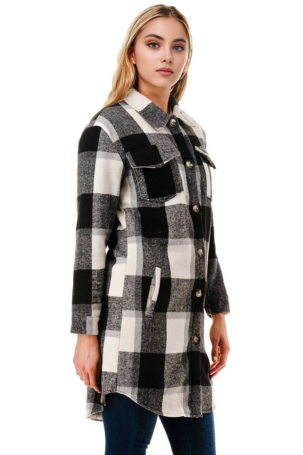 Fur lined long fit flannel jacket