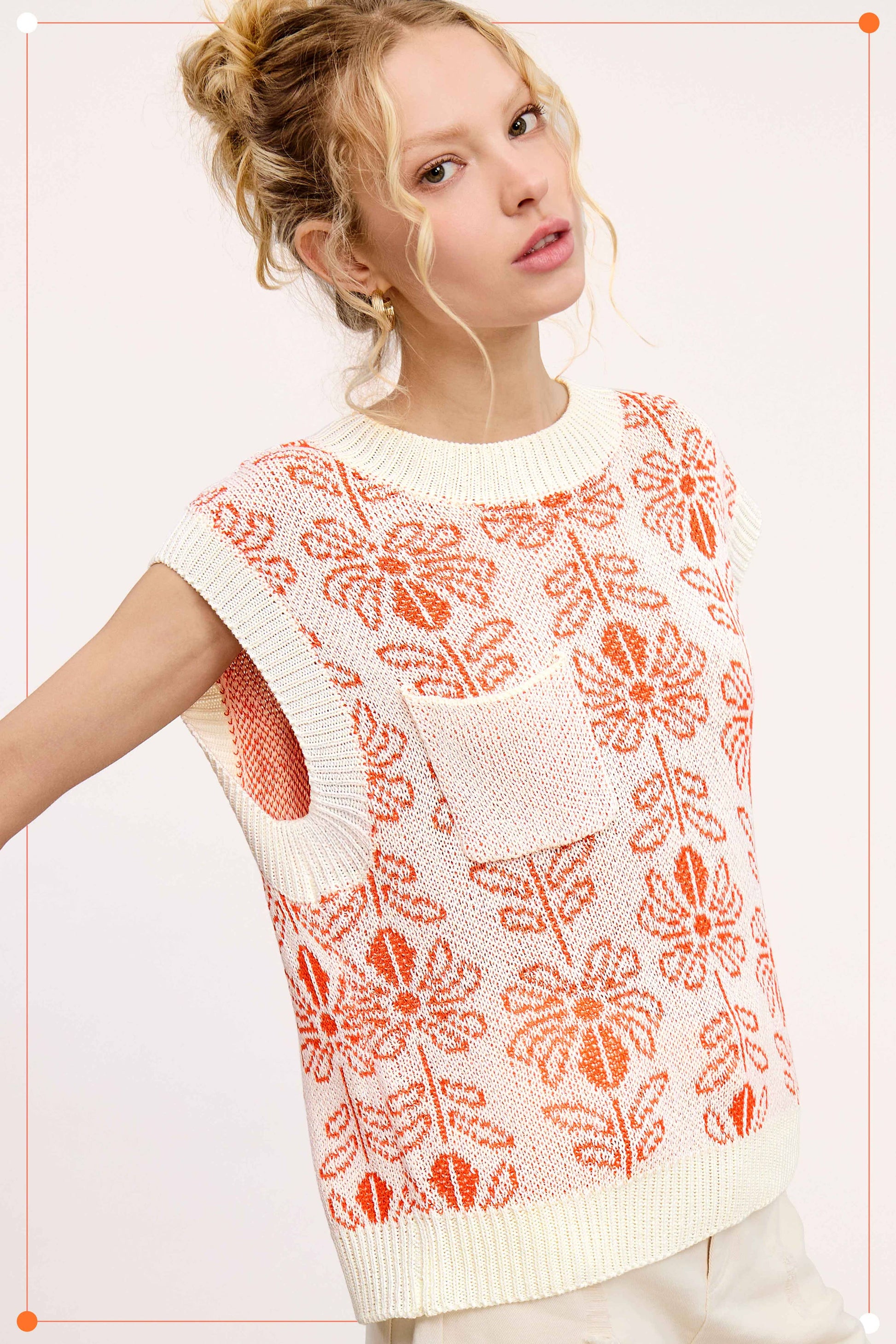 Floral Sleeveless Sweater Vest Top