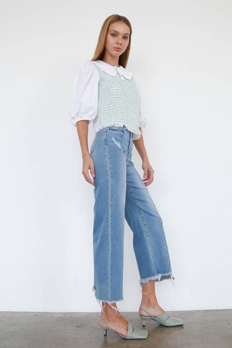 Uneven Raw Hem Crop Flare Jeans: