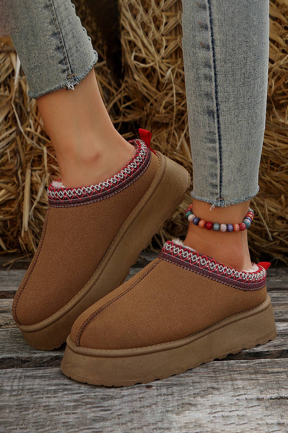 Contrast Print Suede Plush Lined Clog