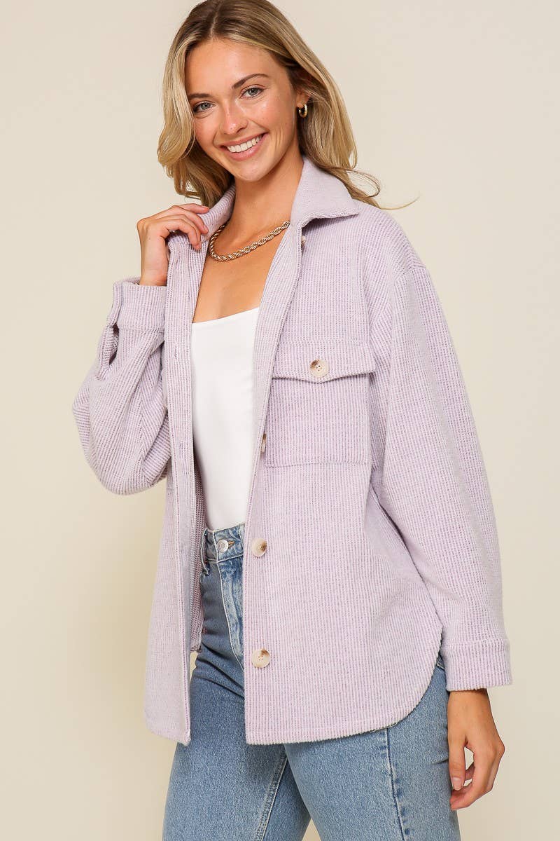 Brushed waffle knit shacket: Lavendar