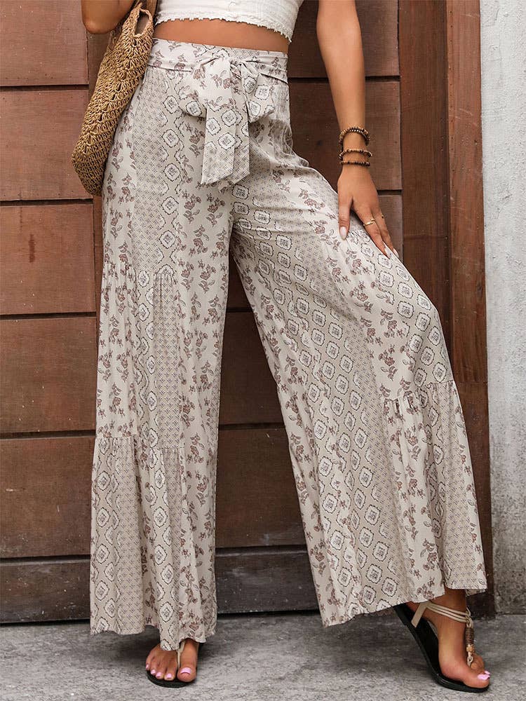 LACE-UP PATCHWORK WIDE-LEG PANT