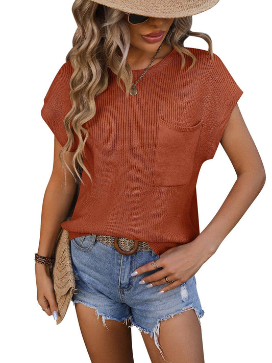Pocket Trim Short-sleeved Sweater