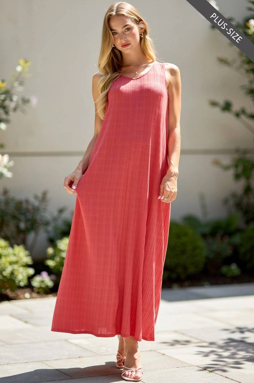 PLUS Textured V-Neck Maxi Dress