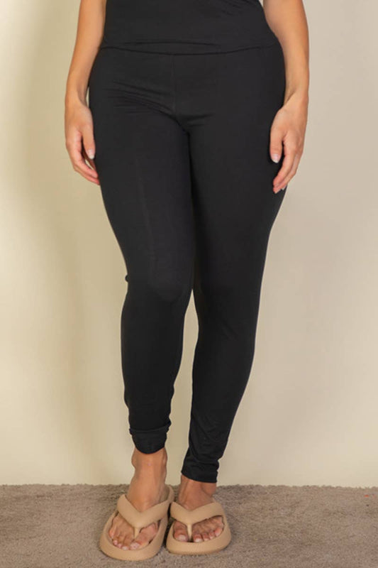Plus Basic Solid Leggings: BLACK