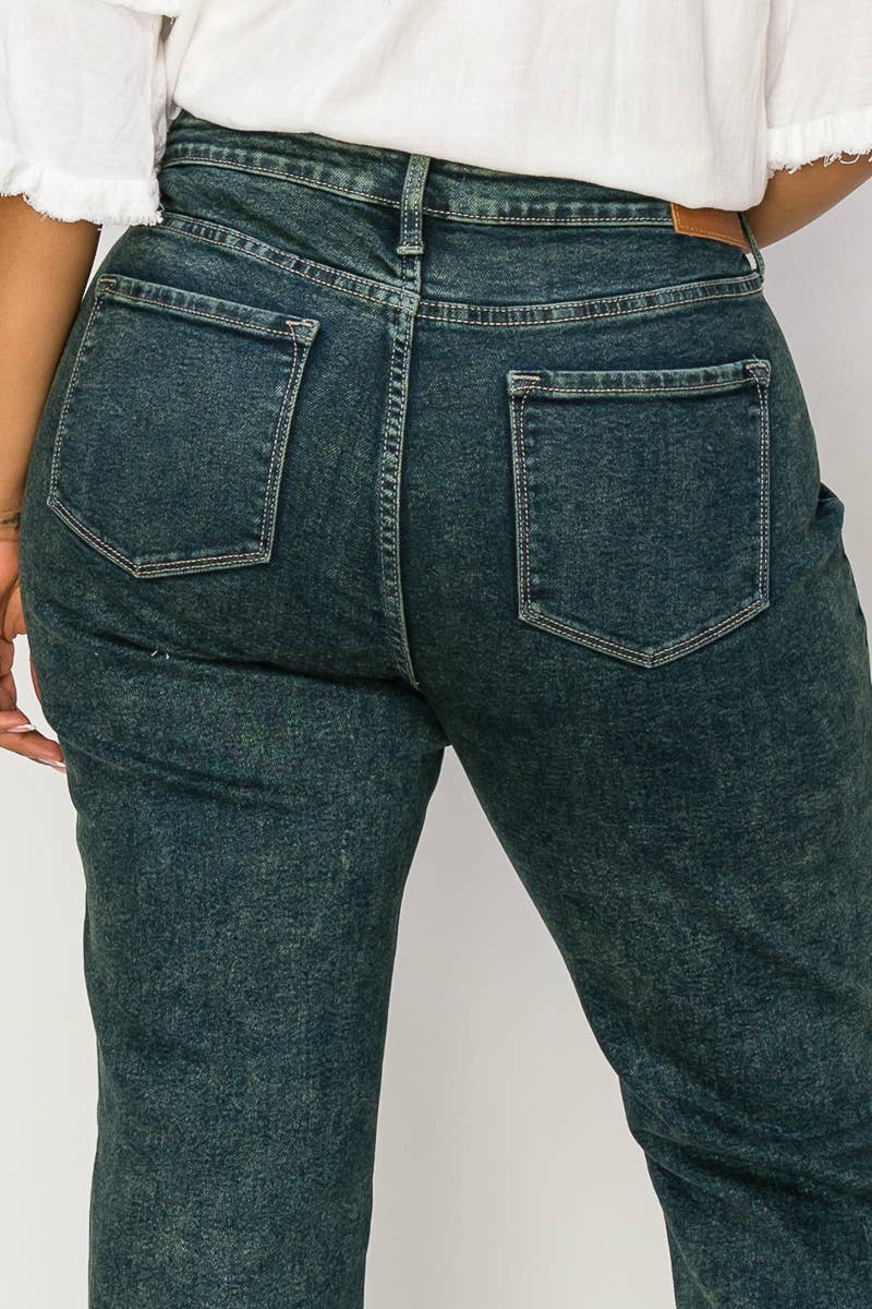 HIGH RISE STRETCH JEANS - BLEACH & OLIVE DYED