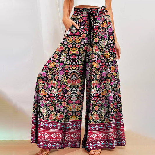 Casual printed lace-up pants