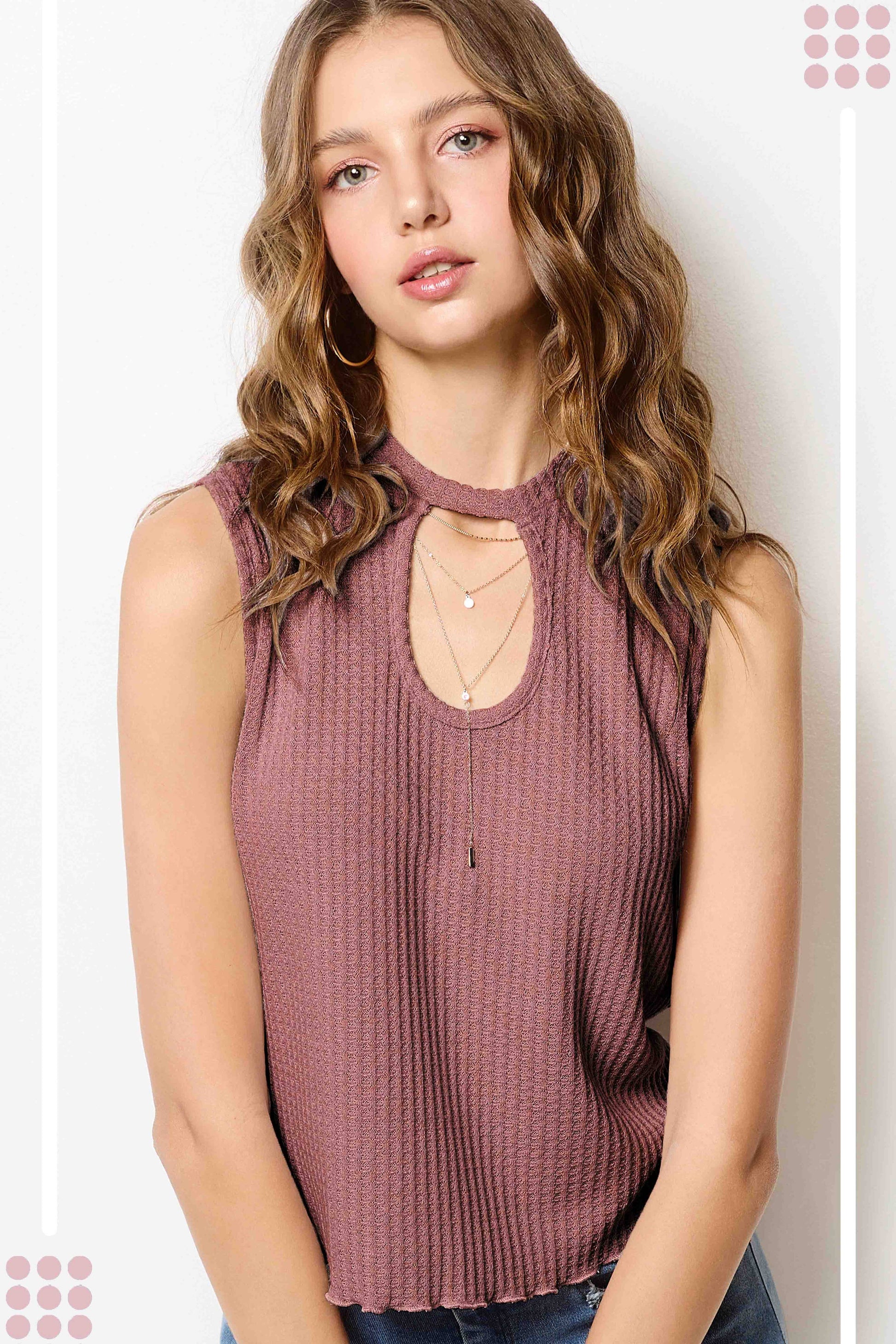 Brushed Waffle Cutout Tank Top