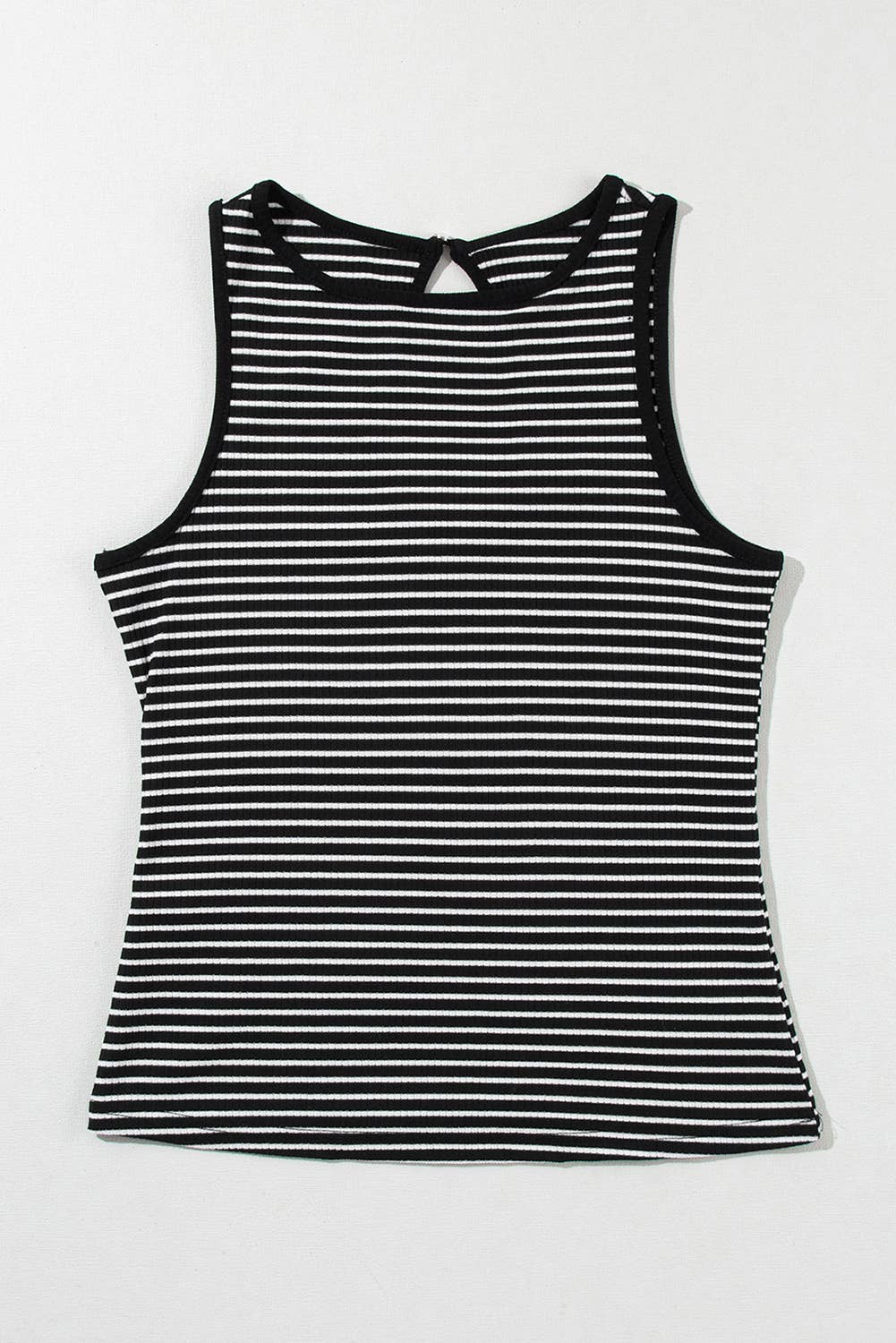 Striped Print Ribbed Knit Sleeveless Top: Black