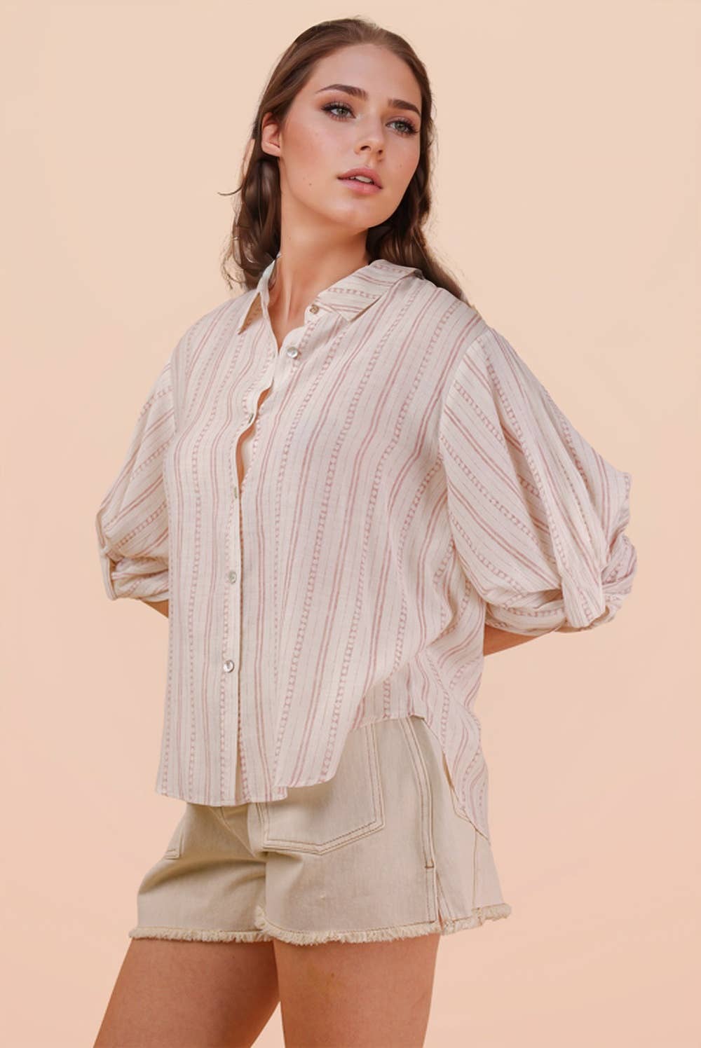 Roll up Half Sleeve Stripe Shirt Top