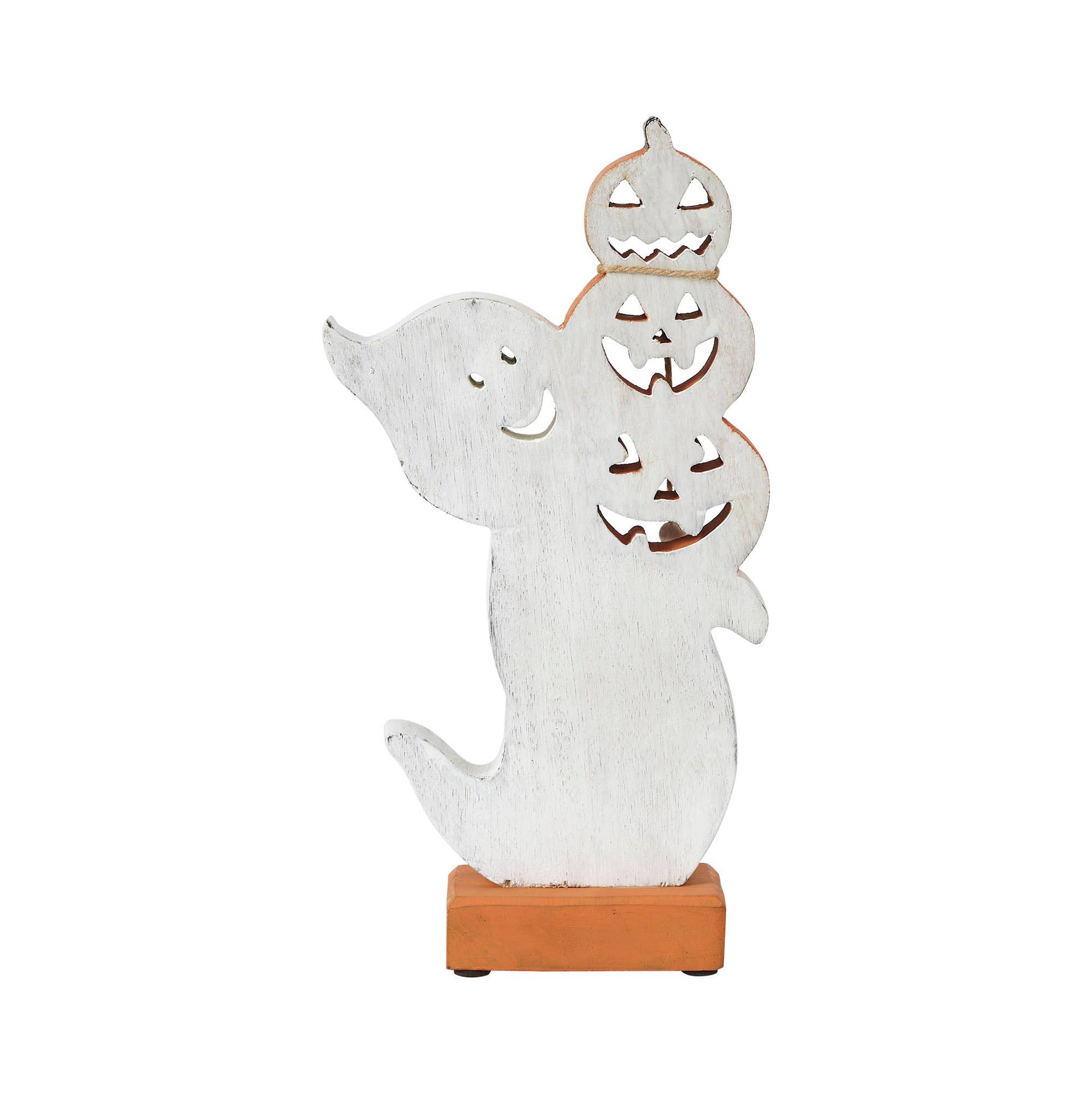 Ghost with Stacked Pumpkins Wood Figurine Halloween Decor