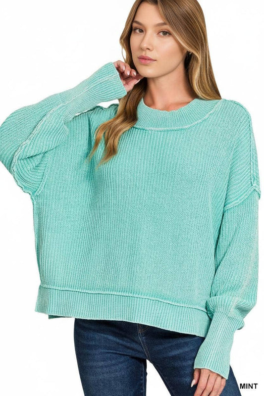 Mineral Washed Sweater: MINT