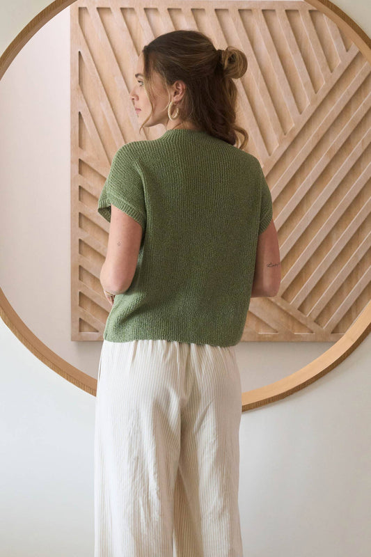 MOCK NECK SWEATER TOP: LIGHT OLIVE