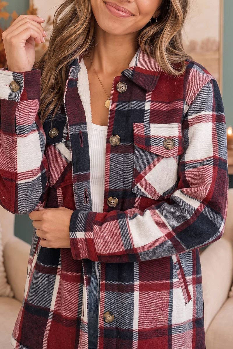 Wine Plaid Sherpa Lined Shacket