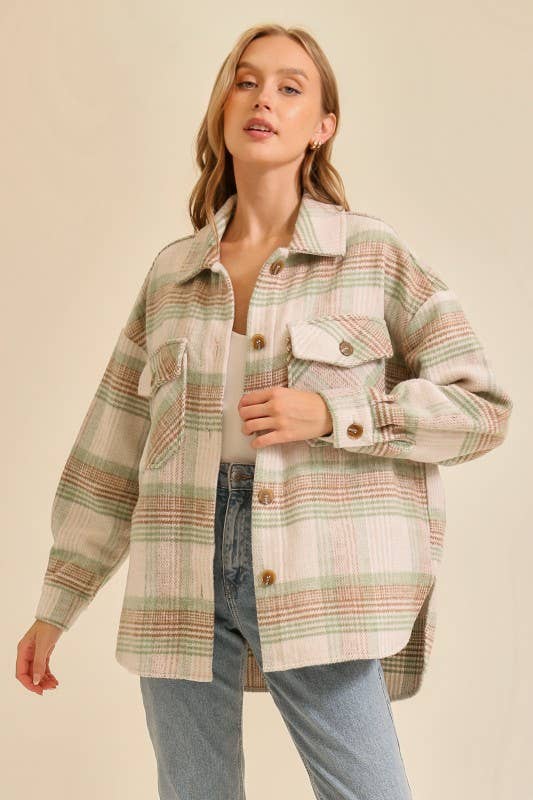 Plaid Shacket: Taupe/Sage