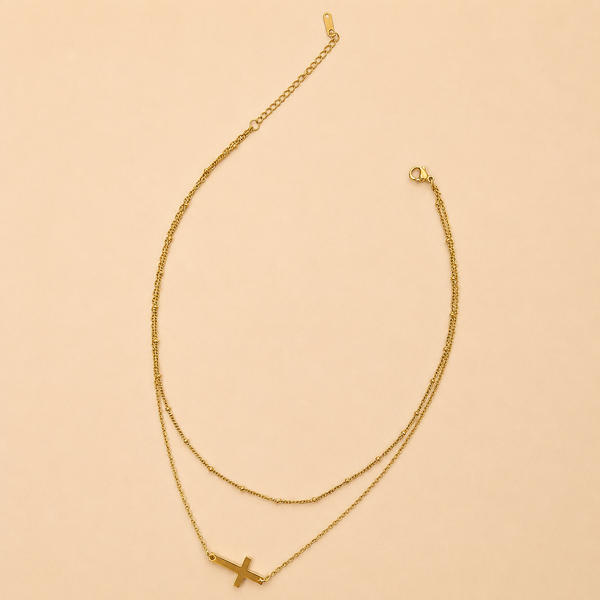18K STAINLESS STEEL TARNISH FREE CROSS NECKLACE: GOLD