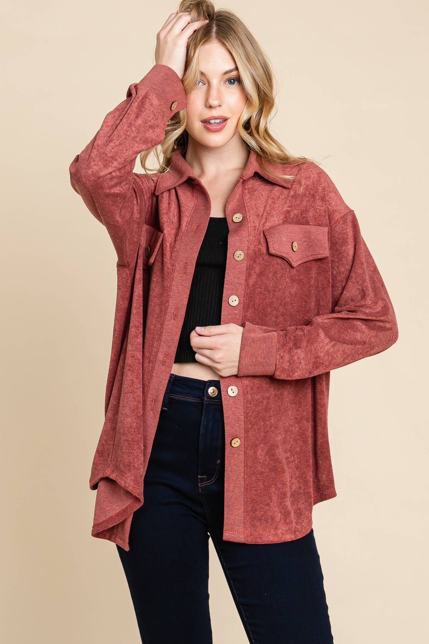 Terry Long Sleeve Shac: Marsala / Small