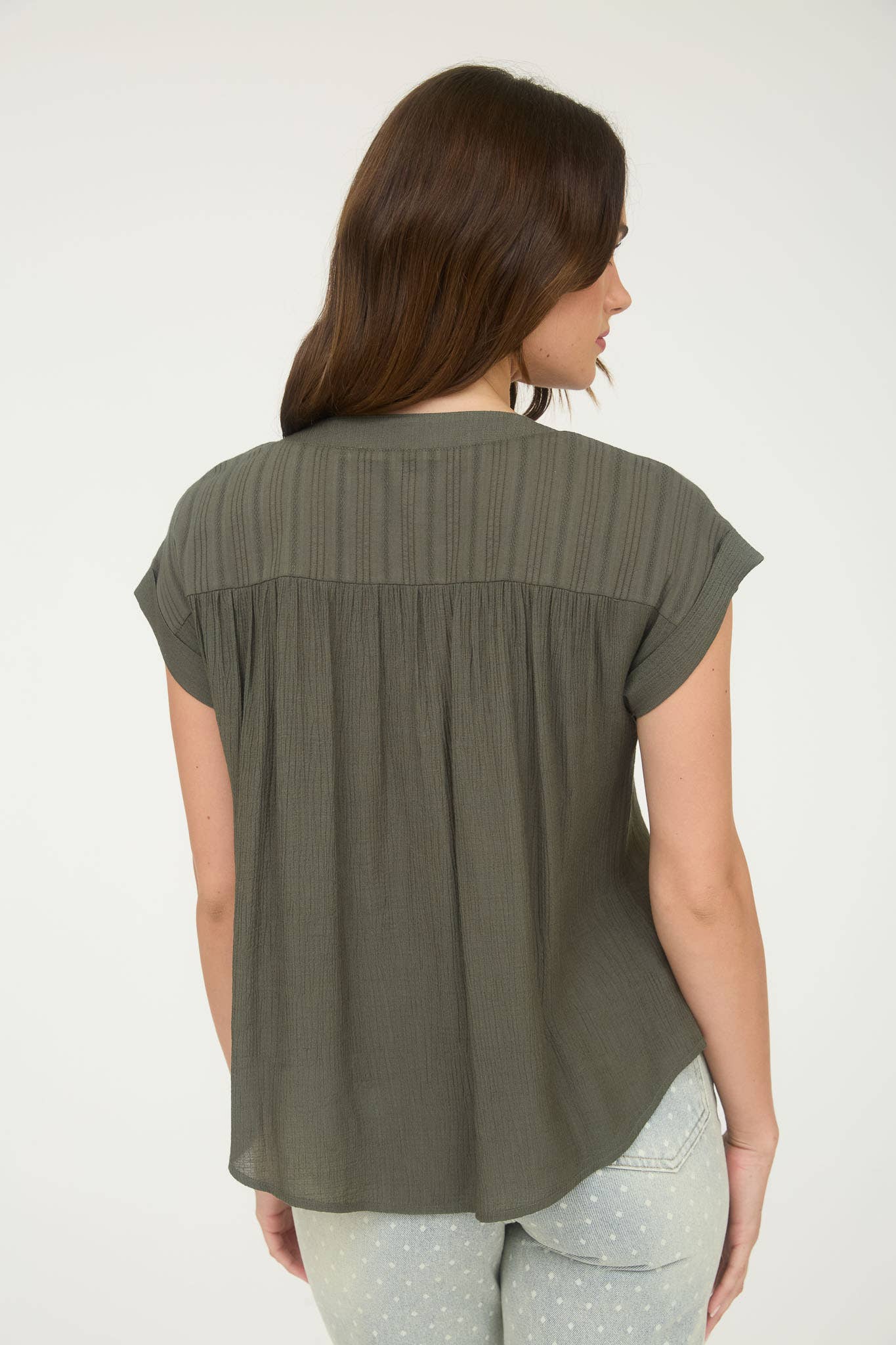 EYELET TRIM HALF BUTTON TOP