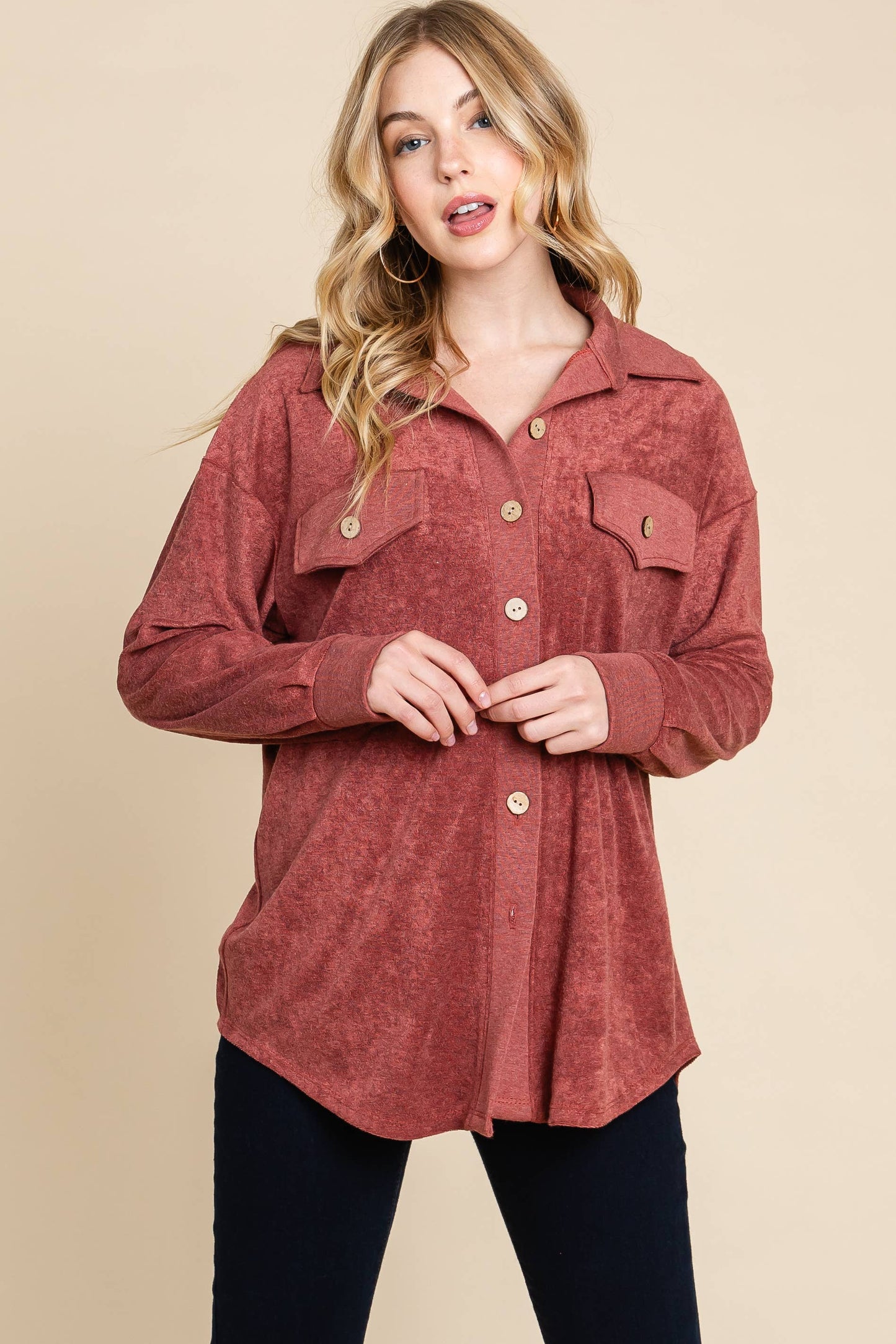 Terry Long Sleeve Shac: Marsala / Small