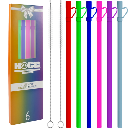 12" SILICONE STRAW W/ COVER & 2 CLEANERS (6 PACK): Bright & Bold