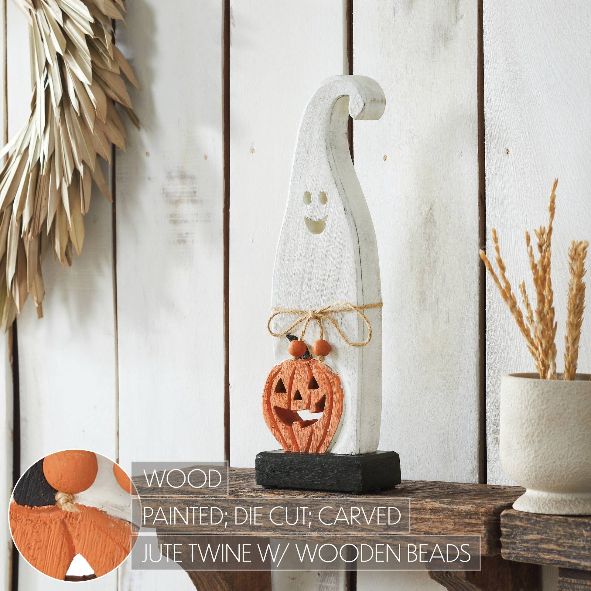 Ghost with Pumpkin Wood Figurine, 12.5" Halloween Decor