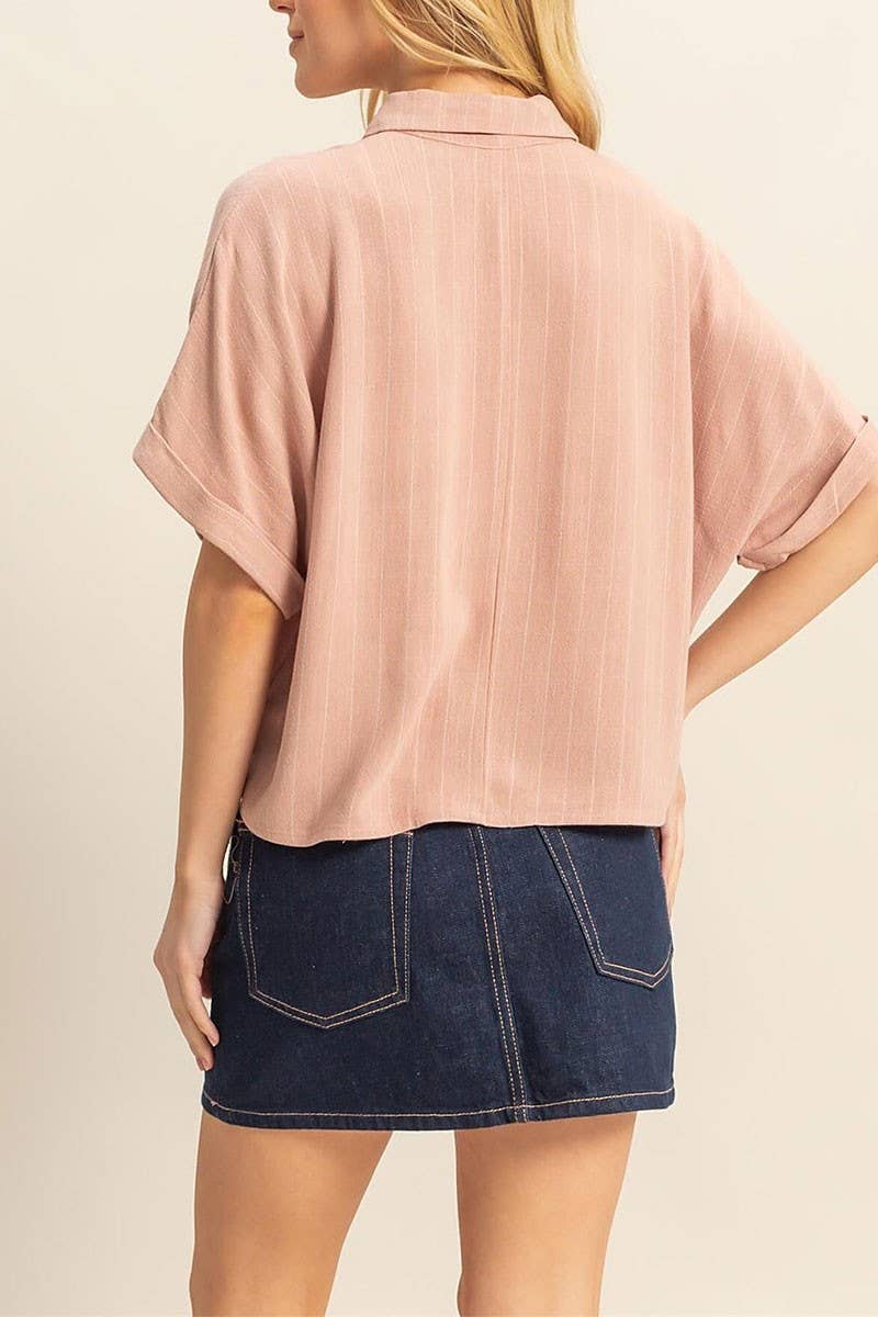 SHORT SLEEVE BUTTON UP TOP: MAUVE