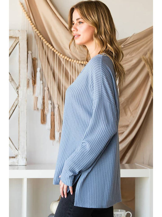 SOFT LOOSE FIT PULLOVER SWEATER KNIT TOP: PALACEBLUE