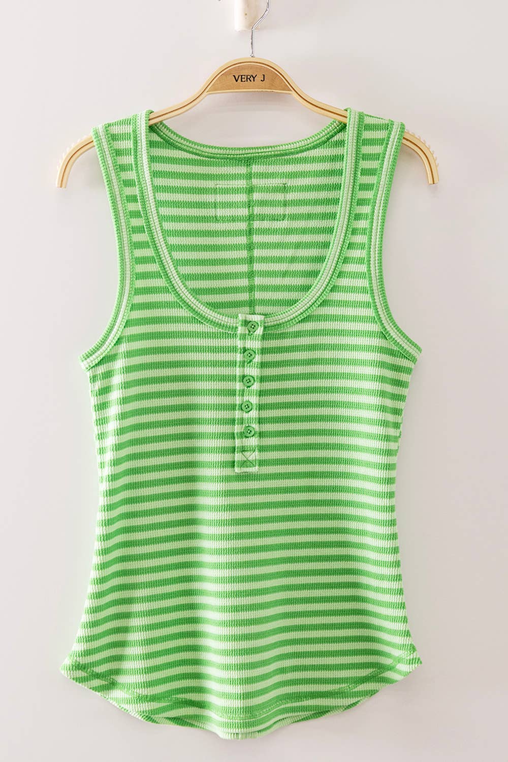 Striped Button Down Knit Tank Top: BRIGHT GREEN