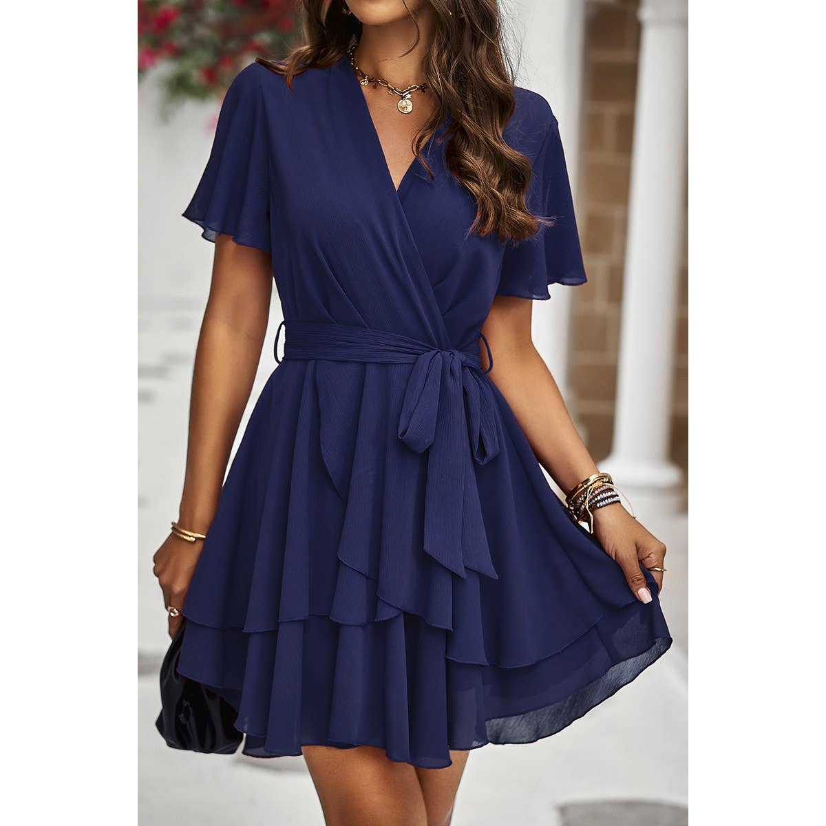 Chiffon Layer Dress: NAVY