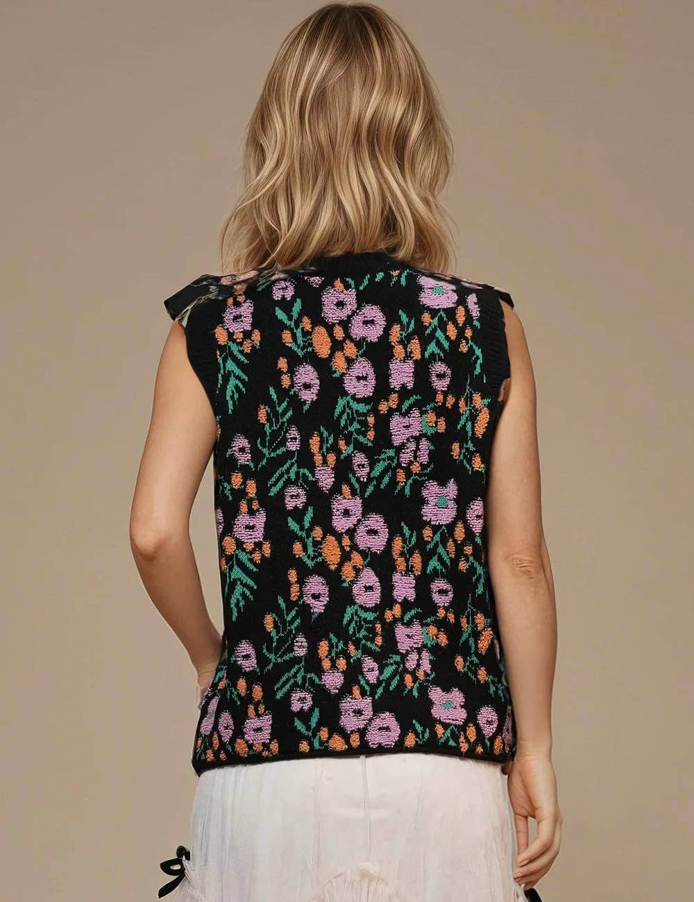 Floral Knit Sleeveless Sweater Vest