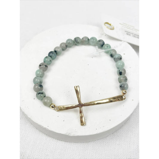 Hammered Cross Mix Beads Bracelet: KIWI
