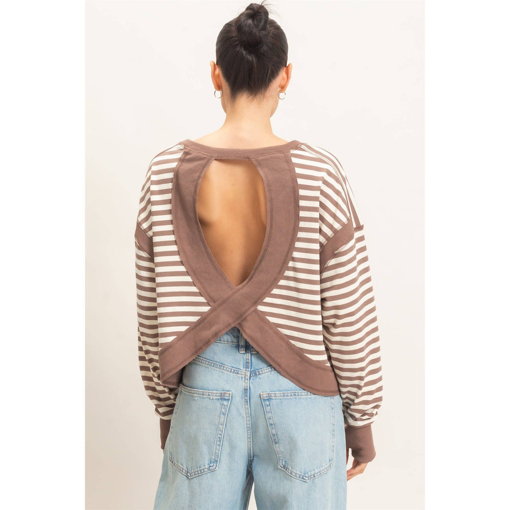 Striped Long Sleeve Top: MOCHA