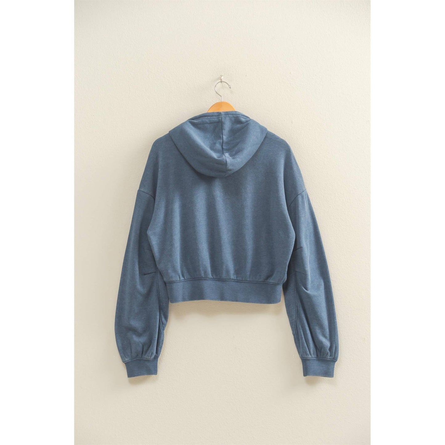 Drawstring Detail Long Sleeve Crop Hoodie: DUSTY NAVY