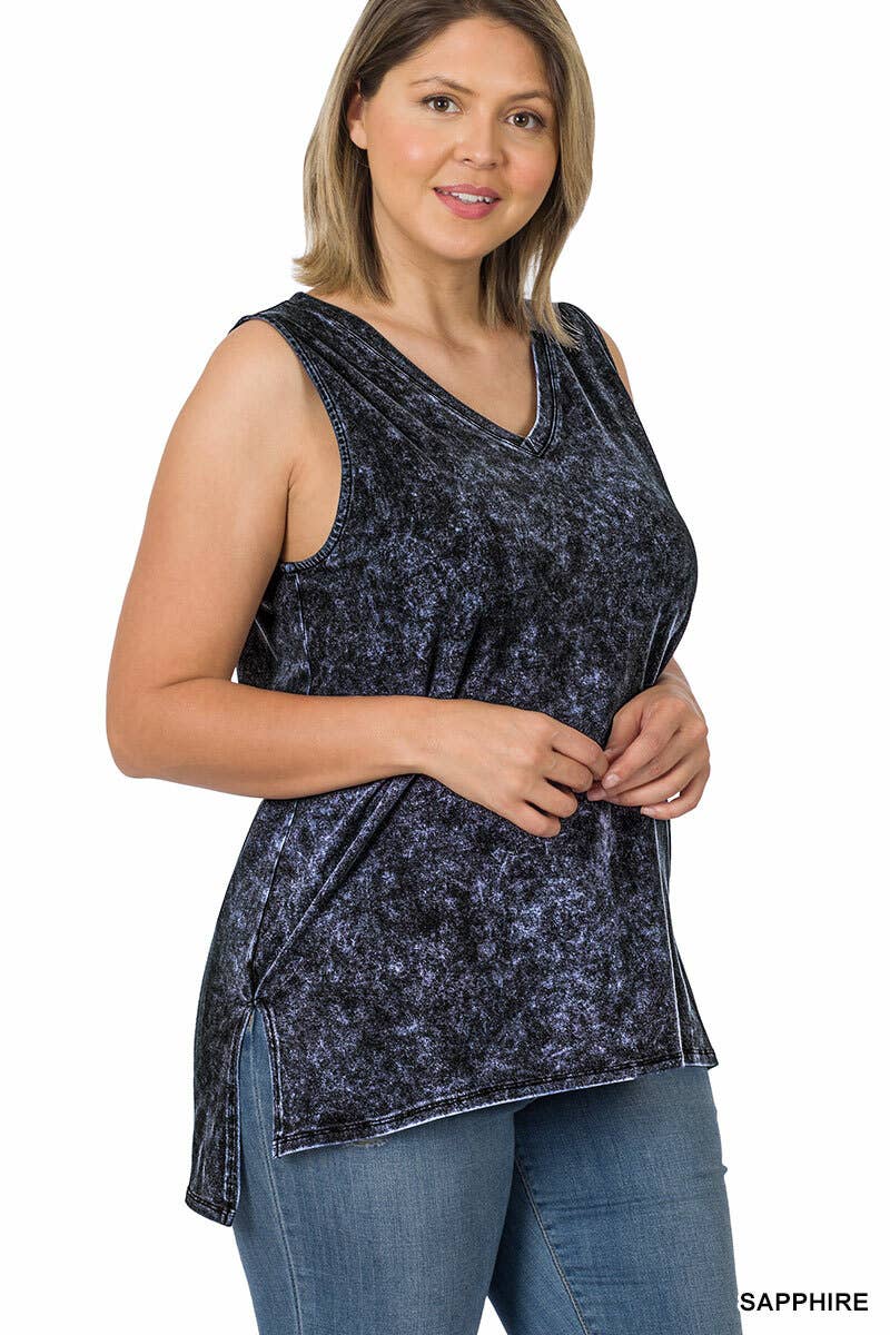 Mineral Wash Tank Top w/ side-slit Plus size