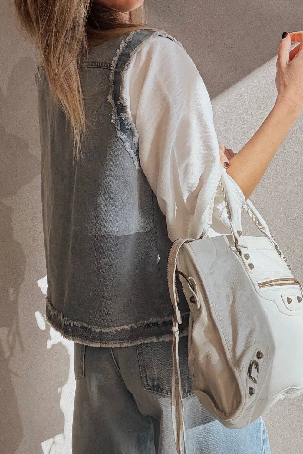 Beau Blue Frayed Edge Denim Vest Jacket