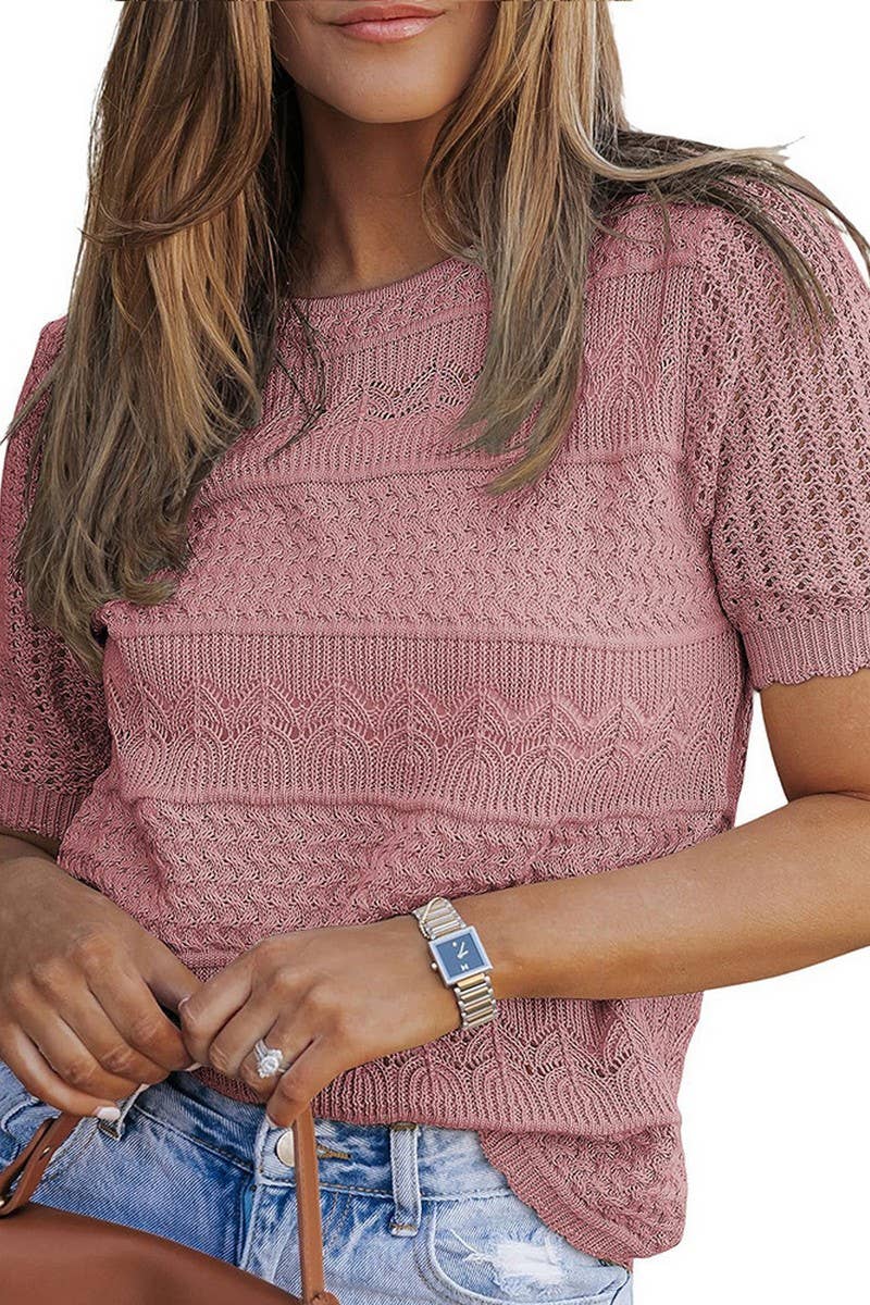CREWNECK KNIT CROCHET TOP
