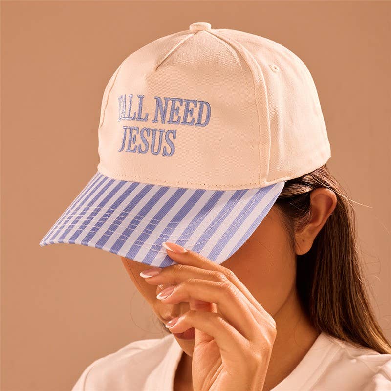 "Y'all Need Jesus" Stripe Baseball Cap: Blue