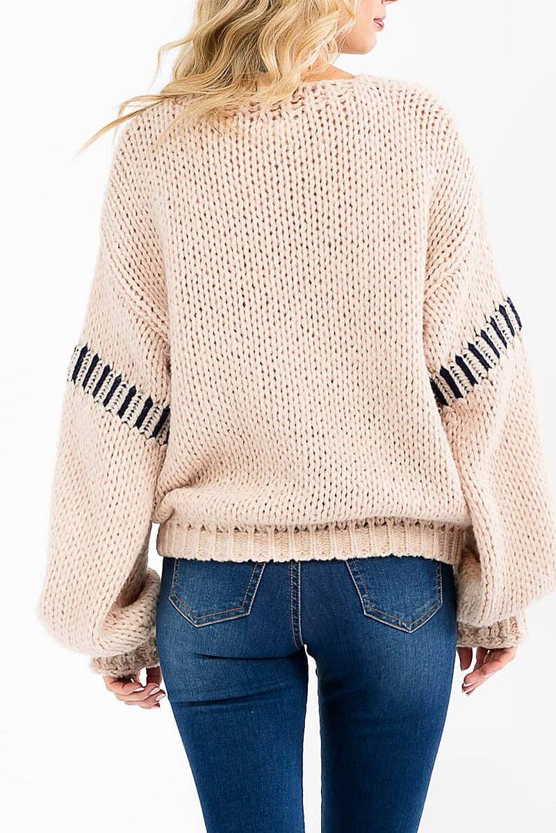 V-NECK DETAILED PULLOVER KNIT SWEATER
