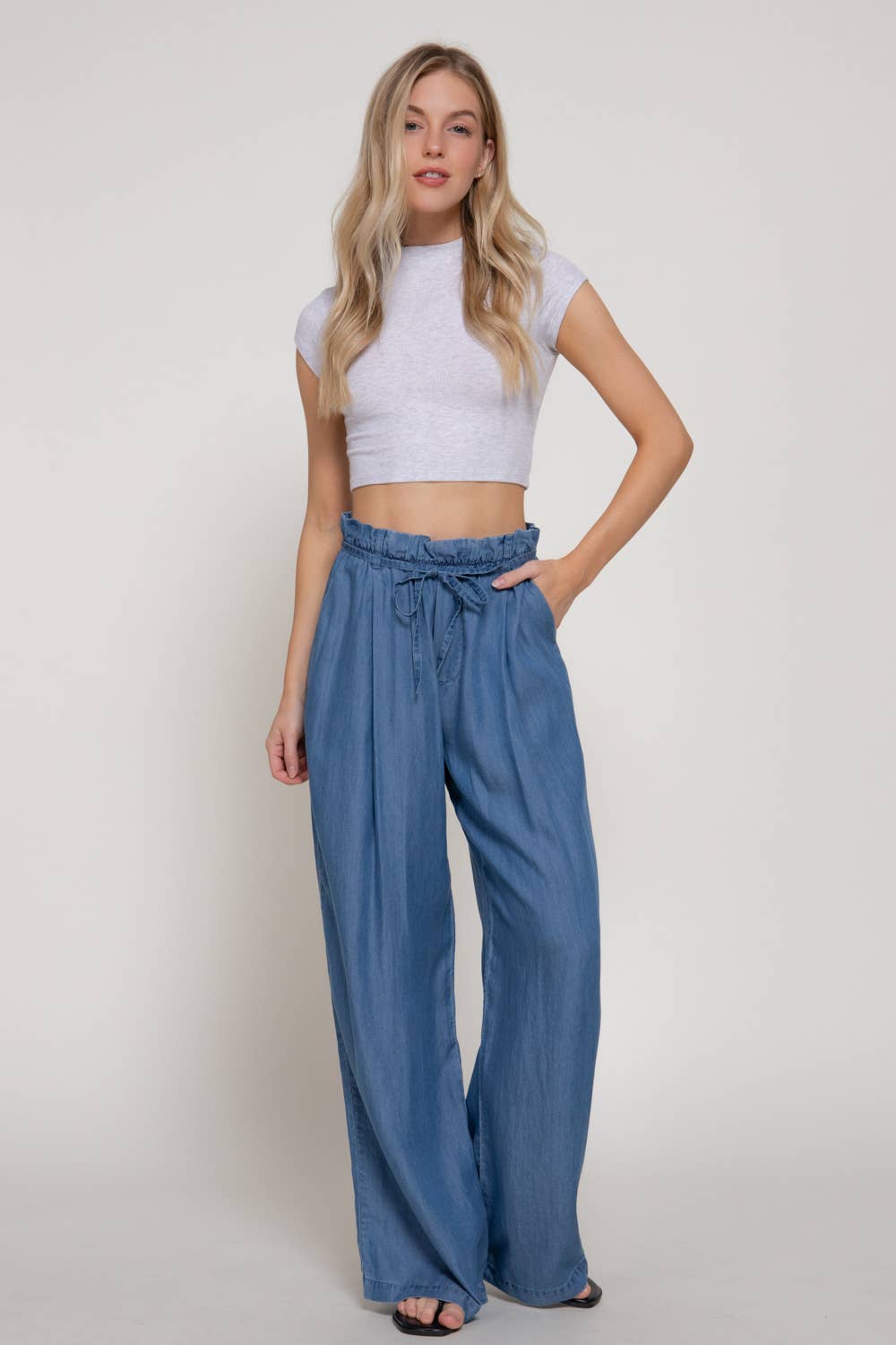 Paperbag Belt-Tie Straight Leg Pants