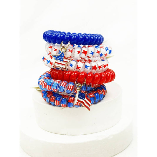 USA Charm Phone Cord Hair Tie Set: MIX COLOR