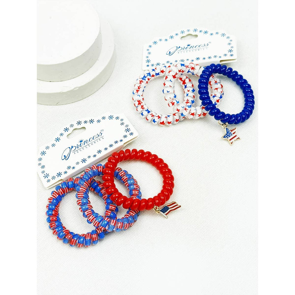 USA Charm Phone Cord Hair Tie Set: MIX COLOR