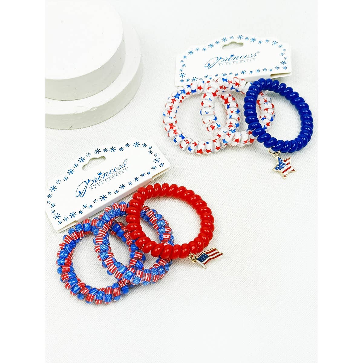 USA Charm Phone Cord Hair Tie Set: MIX COLOR