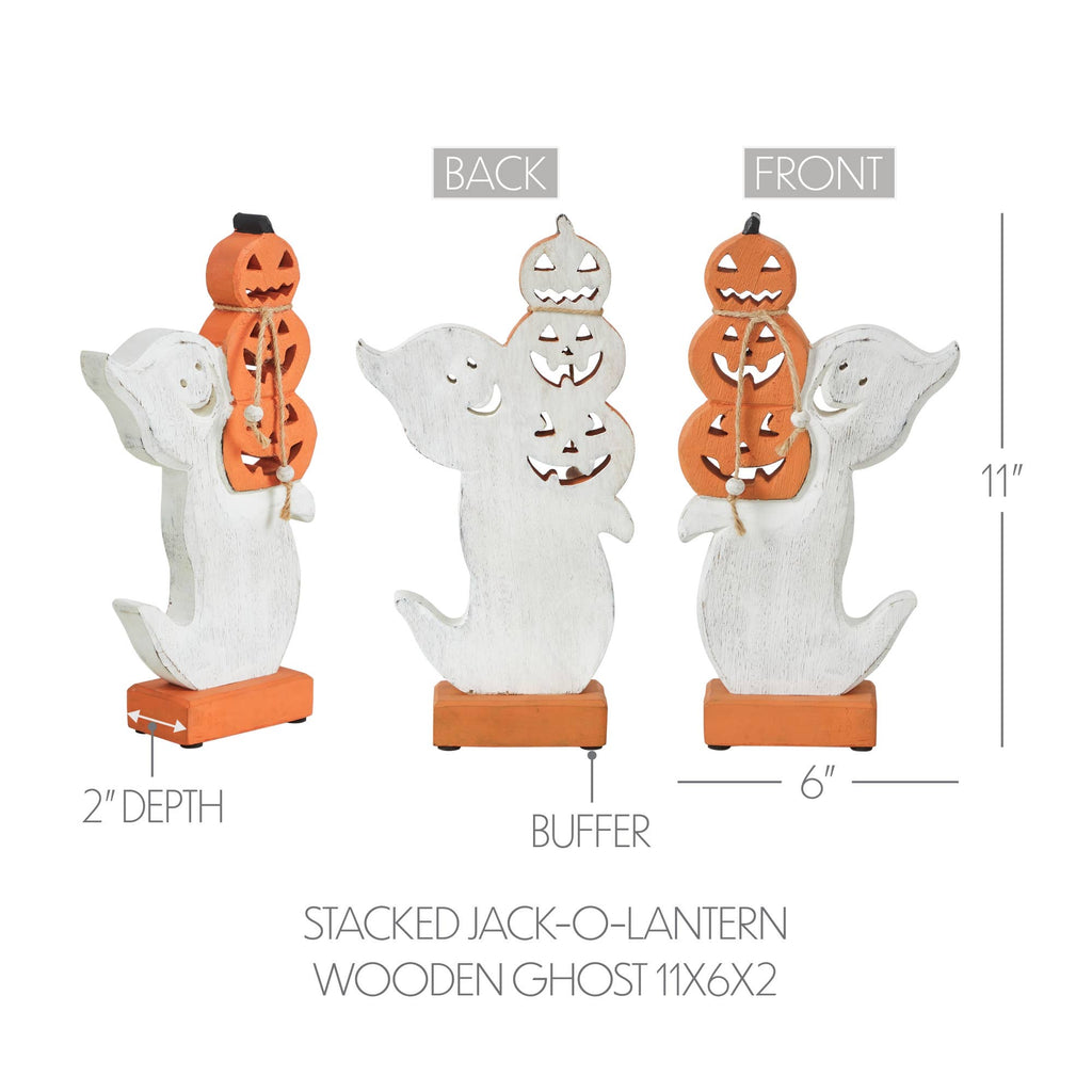 Ghost with Stacked Pumpkins Wood Figurine Halloween Decor