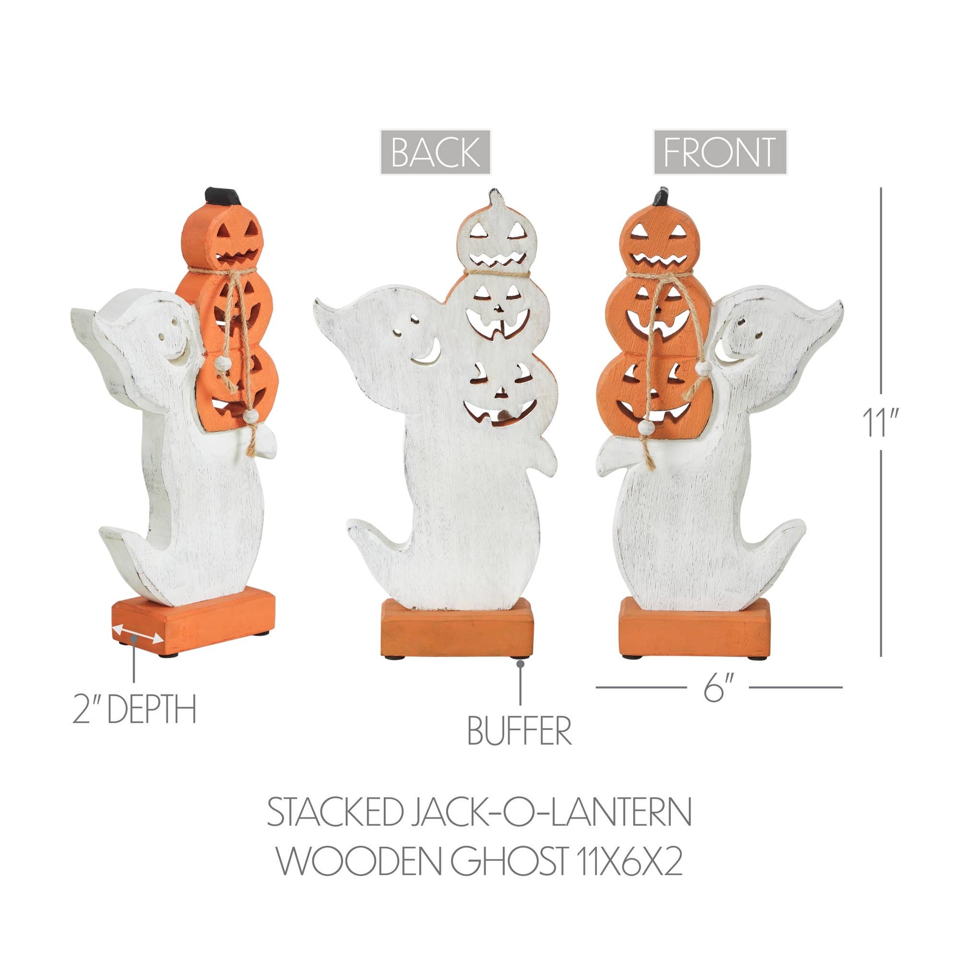 Ghost with Stacked Pumpkins Wood Figurine Halloween Decor